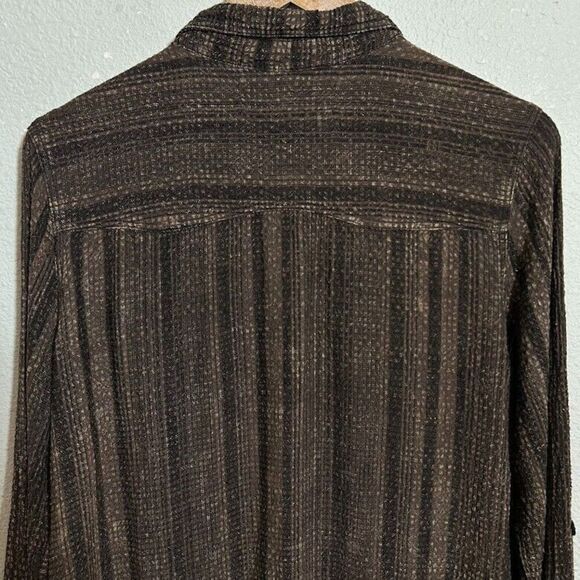 The Nu Vintage Button Up Tunic Shirt M Brown Textured Long Sleeve Stripe Boho - Picture 3 of 9